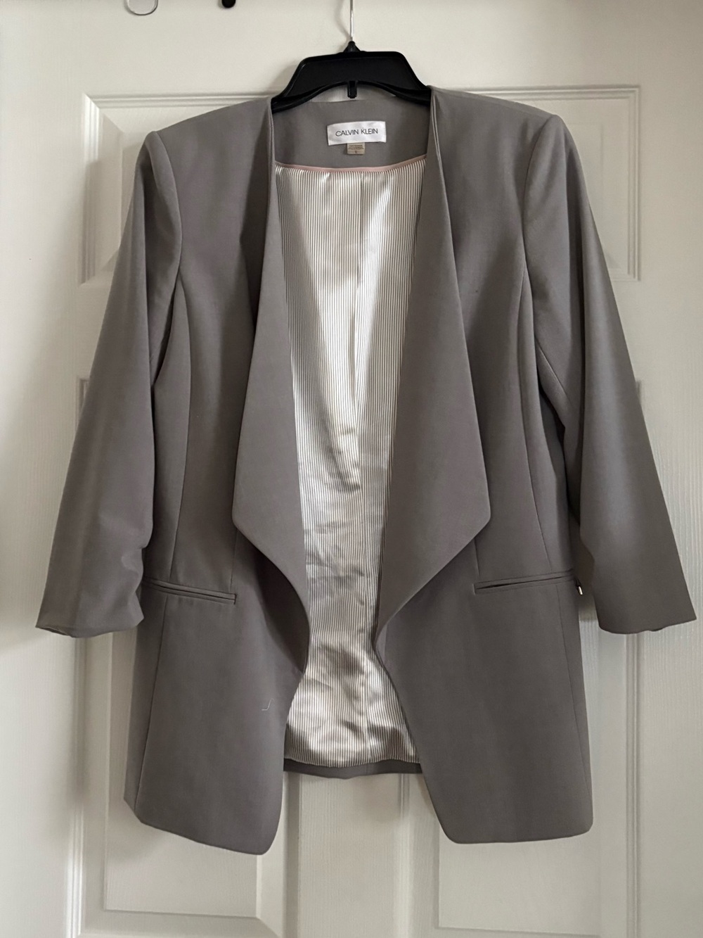 Calvin Klein Taupe Open-Front Draped Blazer